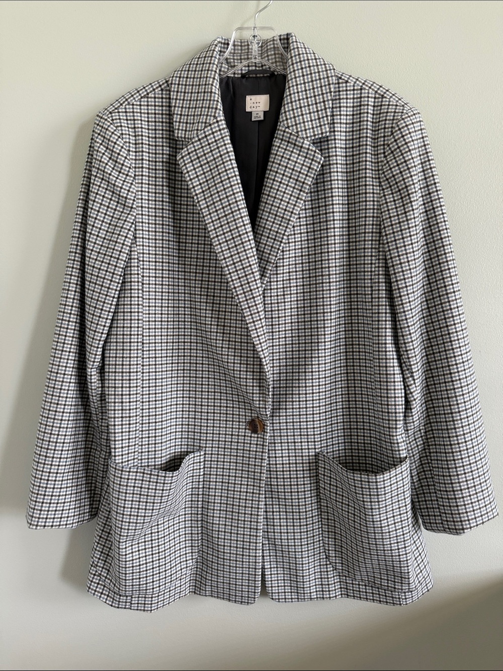 a new day Black and White Checked Single-Button Oversized Blazer